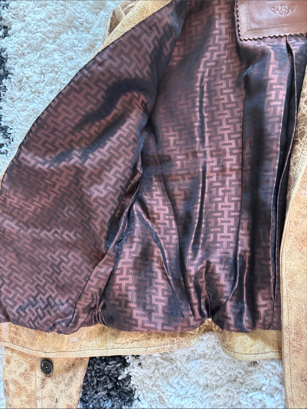 Distressed Tan Leather Jacket with Embroidered Wing & Heart Back - Picture 6 of 15